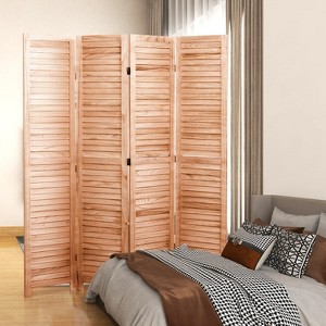 Gulches 4-Panel Natural Tone Folding Partition, Elegant Room Divider - 1 of 4
