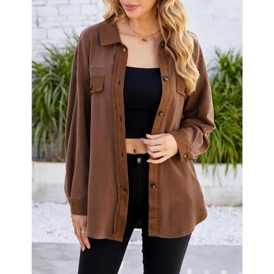 Womens Velvet Long Sleeve Button Down Shirts Casual Blazer Jacket Oversized Blouses Tops