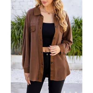Womens Velvet Long Sleeve Button Down Shirts Casual Blazer Jacket Oversized Blouses Tops - 1 of 4