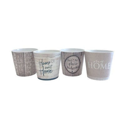 5.5" Beige and Gray Ceramic Indoor Plant Pot Set, 4 Designs