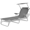 vidaXL Patio Lounge Chair Folding Sunlounger Outdoor Sunbed with Canopy Steel - Gray - 2 of 4