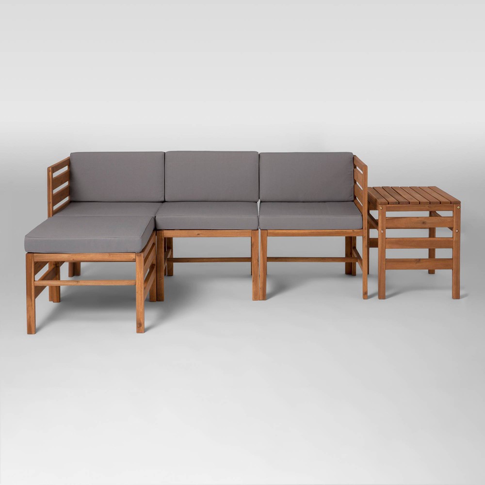 5pc Outdoor Modular Acacia Sectional - Brown - Saracina Home