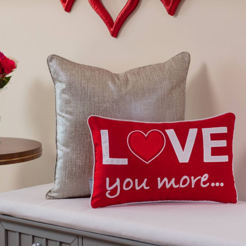 12&#34;x19&#34; Indoor &#39;Love You More&#39; Valentines Lumbar Throw Pillow Red - Pillow Perfect, 5 of 7