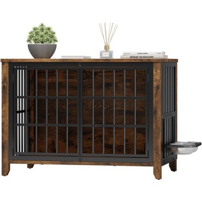Gikpal Dog Crate Furniture with 2 Adjustable Dog Bowls, Dog Cage Furniture, Dog Kennel Indoor with Lockable Door, Chew-Proof Design, Pet Carrier House