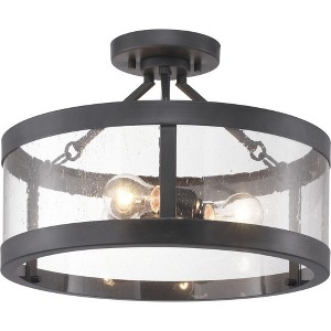 Progress Lighting Gresham 3-Light Semi Flush Convertible Ceiling Light in Graphite with Seeded Glass Shade - 1 of 4