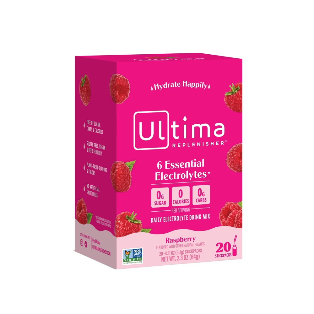 Photos - Vitamins & Minerals Ultima Replenisher Electrolyte Vegan Drink Mix Raspberry Pack - 2.3oz/20ct