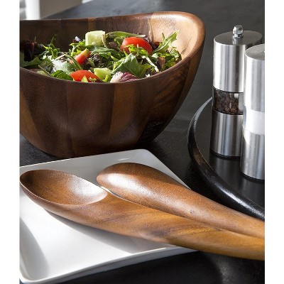 Acacia Wood Crescent Salad Bowl Set with Servers