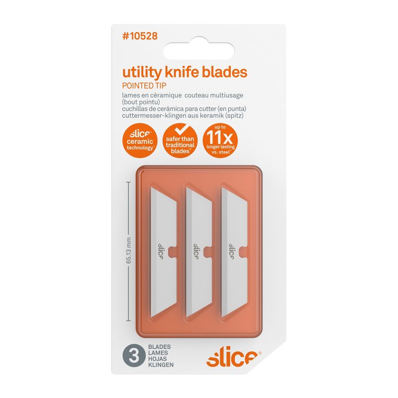 Slice 10528 Replacement Utility Knife Blades - Pointed Tip - Finger-Friendly, Ceramic Safety Blade | Never Rusts - Pack of 3, 4 of 5