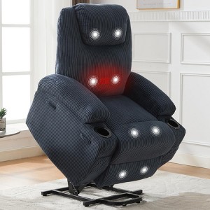 GustoWave Power Lift Recliner Chair for Adult, Massage & Heat, Side Pockets, 2 Cup Holders for Living Room, Striped Corduroy - 1 of 4
