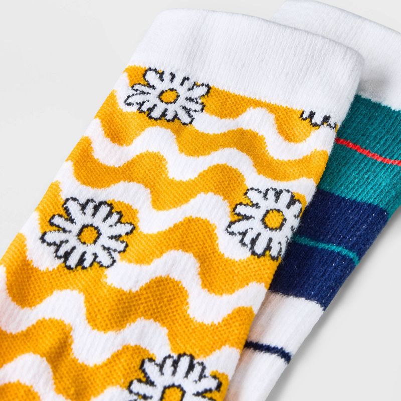 Men&#39;s Daisy/Striped Crew Socks 2pk - Original Use&#8482; Yellow/White 6-12, 3 of 4
