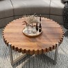 SEVOBAL Dining Tables 31.4 " Modern Round Coffee Table with Natural Wood Grain Minimalist Drum Shaped Design, Brown, 34.84"*9.25"*9.25" - 4 of 4