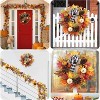 Acekool 20" Autumn Wreath for Front Door, Artificial Fall Harvest Wreath with Pumpkins, Pine Cones, Maple Leaves & Plaid Bow, Thanksgiving Wall Décor - 3 of 4