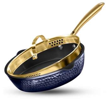 Granitestone Charleston Collection Hammered Navy 4 Qt Deep Saute Nonstick Pan with Lid
