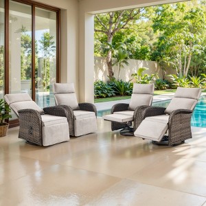 Belord Outdoor Swivel Recliner Chairs Set of 4, Brown Wicker Recliner Patio Swivel Chair with Adjustable Reclining Back and Lifting Footrest - 1 of 4