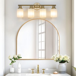 5-Light Golden Bathroom Vanity Light Fixture, Frosted Glass Shades, Modern Wall Mounted Lighting(Bulbs NOT Included) - 1 of 4