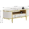 Homhougo Modern Fluted Coffee Table, 48" Modern Oval Coffee Table with Drawer, Faux Marble Top, Curved Profile Center Table with Storage, White - 2 of 4