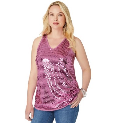 Roaman's Women's Plus Size Sequin-Embellished Tank Top