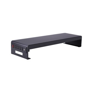 Double Articulated Dual Monitor Desk Mount with Power Black - Rocelco: 4 AC Outlets, 2 USB Ports, No Assembly - 1 of 4