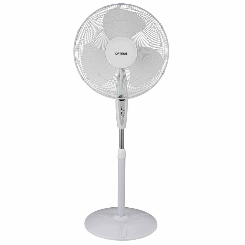 Optimus 16 in. Oscillating Stand Fan with Remote Control in White, 1 of 4