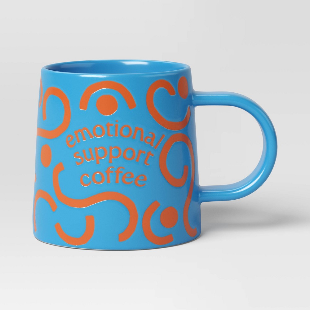 Photos - Glass 16oz Stoneware Emotional Support Coffee Mug Blue - Room Essentials™