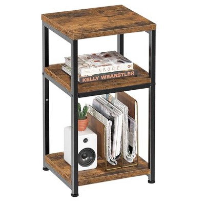 Simple Trending 3 Tier End Table, Side Table Sofa Couch Table, Tall Night Stand Storage Shelf for Living Room, Rustic Brown