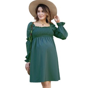 Clearlove Women's 2025 Square Neck Maternity Dress Ruffle Lotus Root Long Sleeve Dresses - 1 of 4