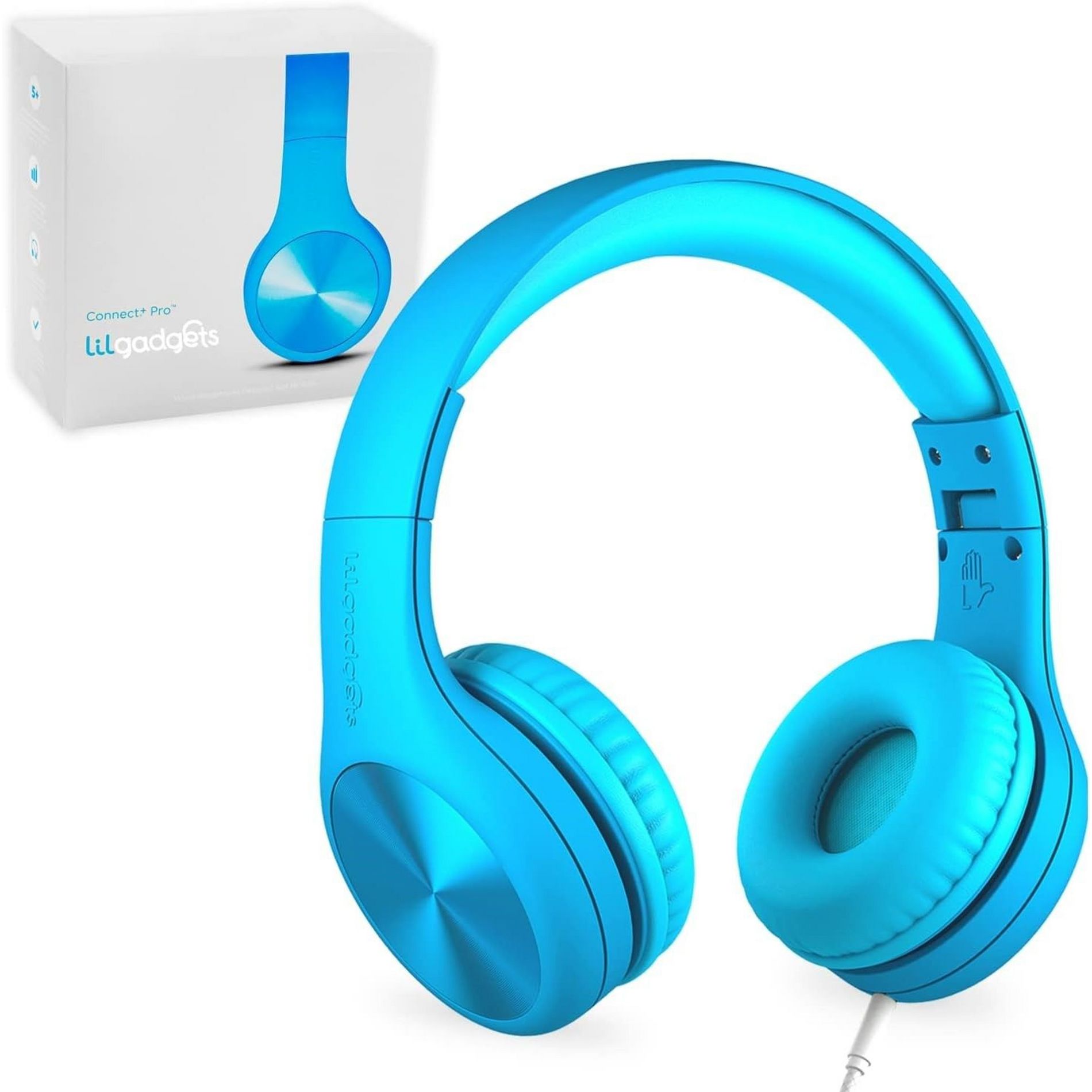 LiLGadgets Connect+ Pro Kids Headphones with Mic and Cord, SharePort Technology, Volume Limit 93db Wired Inline 3.5mm Jack- Blue