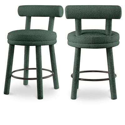 Meridian Furniture,Parlor Green Boucle Fabric Stool, Set of 2