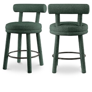 Meridian Furniture,Parlor Green Boucle Fabric Stool, Set of 2 - 1 of 4
