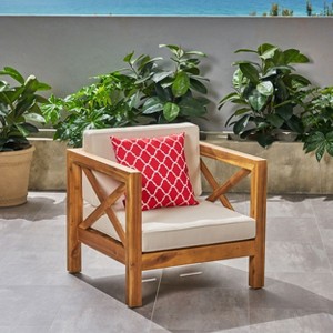 Okak Farmhouse Outdoor Chair with Cushions, Patio Chair with Sturdy Wooden Frame, Porch Chairs for Backyard, Garden, Pool Side - 1 of 4