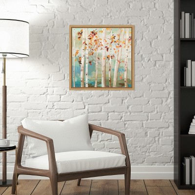 Autumn Birch Trees Canvas Print with Maple Frame
