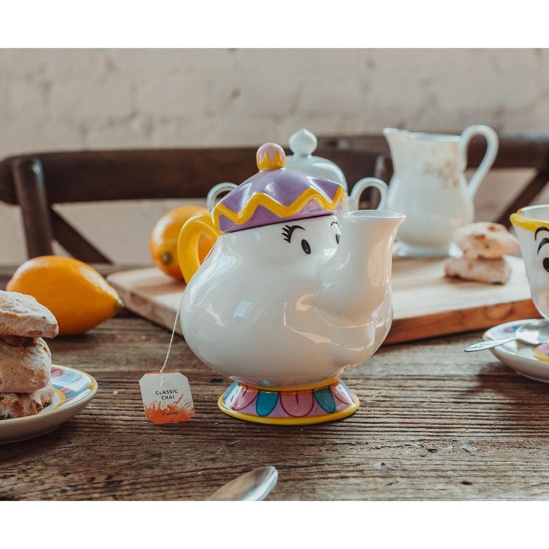 Ukonic Disney Beauty and the Beast Mrs. Potts Teapot Set With 2 Chip Cups and Saucers, 3 of 10