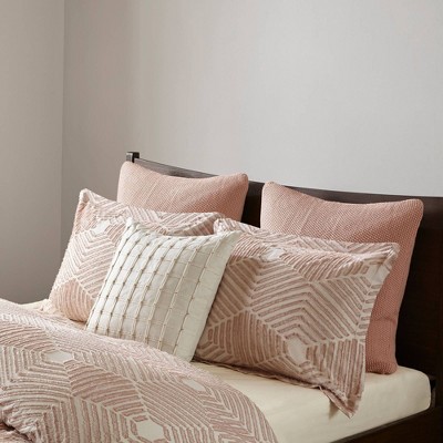 Blush Cotton Jacquard Geometric Full/Queen Duvet Cover Set