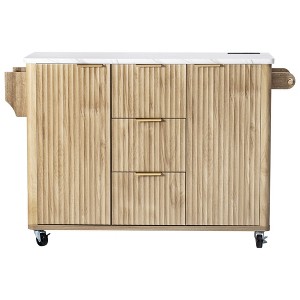 Bella Depot 55.5" Fluted Kitchen Island with Drop Leaf, Power Outlet, Rolling Kitchen Cart with Faux Marble Top, Adjustable Shelves - 1 of 4