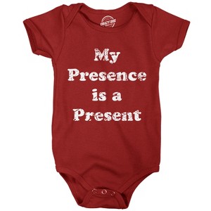 My Presence Is A Present Baby Bodysuit Funny Sarcastic Christmas Graphic Novelty Jumper For Infants - Crazy Dog Baby Bodysuit Gift For Christmas - 1 of 4