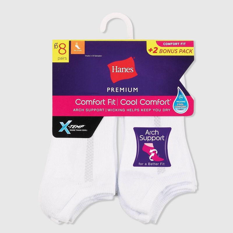 Hanes Premium Women's Heel Toe Cushioned Arch Support 6+2 Bonus Pack No Show Socks - 5-9, 2 of 4