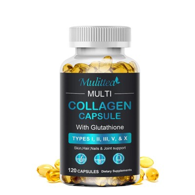Mulittea Collagen Capsules with Vitamin C–Antioxidant Support for Healthy Skin, Hair & Nails–Non-GMO,Gluten-Free,120Ct