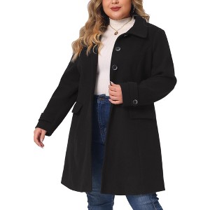 Agnes Orinda Women's Plus Size Single Breasted Long Sleeve Fleece Warm Overcoats - 1 of 4