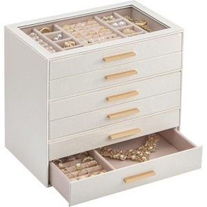 3-Layer Jewelry Organizer with Glass Lid, Storage & Display Case for Rings, Earrings, Necklaces, Birthday Christmas Gift - 1 of 4