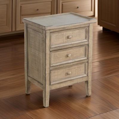 Royal Hampton 3 Drawers End Table, Distressed Mahogany Wood, 19 Inch