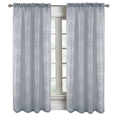RT Designers Collection Andrea Emb Metallic Doily Rod Pocket Room Darkening Curtain Panels for Bedroom 54" x 95" Silver