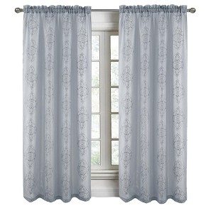 RT Designers Collection Andrea Emb Metallic Doily Rod Pocket Room Darkening Curtain Panels for Bedroom 54" x 95" Silver - 1 of 4