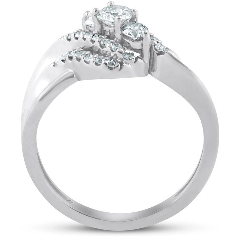 Pompeii3 5/8 Ct Three Stone Diamond Engagement Anniversary Multi Row Ring 10k White Gold, 3 of 5