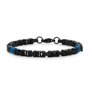 Steeltime Men's two tone black and blue ip stainless steel byzantine bracelet - 1 of 4