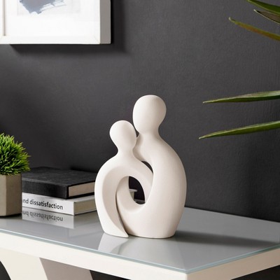 Hans Cream Abstract Intersecting Circle Couple Matte Ceramic Sculpture