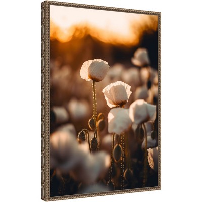 White Poppy Field Beaded Framed Canvas Wall Art