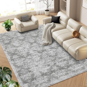 Vintage Rug Floral Area Rugs Thin Boho Geometric Print Distressed Rugs for Kitchen Low Pile Washable - 1 of 4