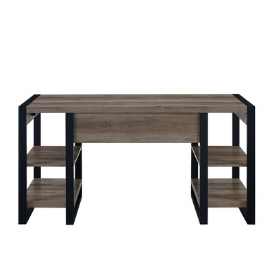 Grey Wash Wood Computer Desk with Drawer and USB Port