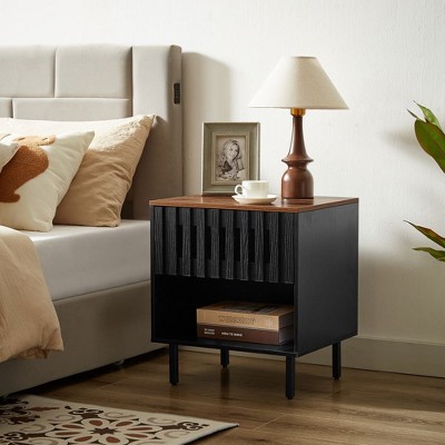 NicBex 2 Set Nightstand with 1 Drawer,Bedside Table with Metal Legs,Modern Side Table for Bedroom,Living Room,Black/Brown