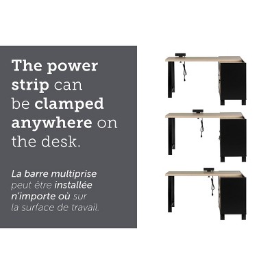 Soft Elm and Matte Black L-Shaped Computer Desk with Power Outlet